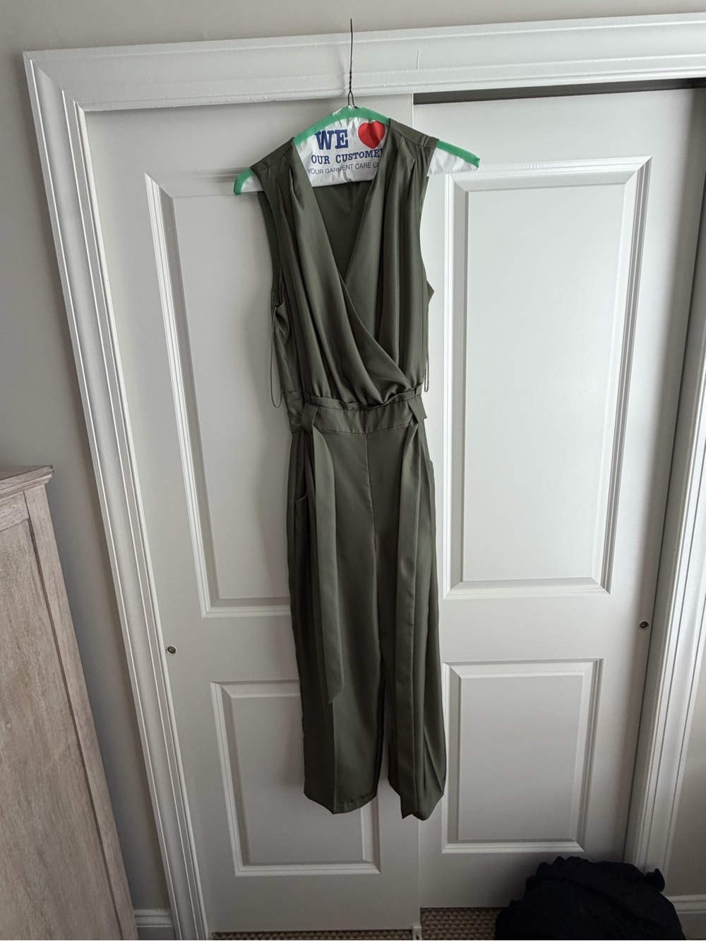 Express Olive Green Sleeveless Wrap Jumpsuit